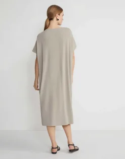 New Lafayette 148 New York Matte Jersey Tapered T-Shirt Dress Smoked Taupe