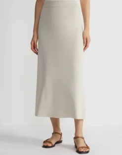 Lafayette 148 New York Mercerized Cotton Ribbed Skirt Pebble