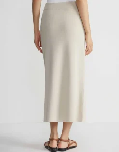 Lafayette 148 New York Mercerized Cotton Ribbed Skirt Pebble