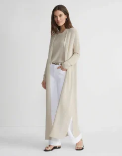 Lafayette 148 New York Mercerized Cotton Ribbed Duster Cardigan Pebble