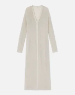 Lafayette 148 New York Mercerized Cotton Ribbed Duster Cardigan Pebble
