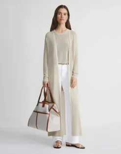 Lafayette 148 New York Mercerized Cotton Ribbed Duster Cardigan Pebble