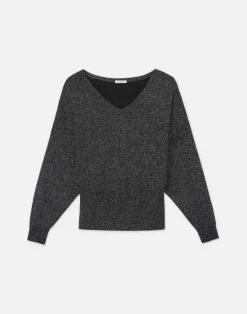 Clearance Lafayette 148 New York Merino Wool-Sequin Silk Blouson Sweater Pampas Plume Metallic