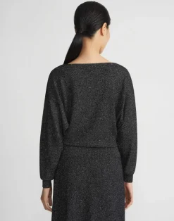 Clearance Lafayette 148 New York Merino Wool-Sequin Silk Blouson Sweater Pampas Plume Metallic