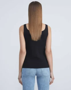 Clearance Lafayette 148 New York Mesh Jersey Scoop Neck Tank Black