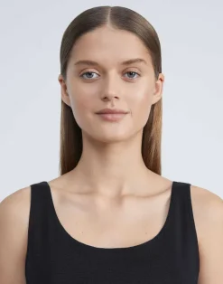 Clearance Lafayette 148 New York Mesh Jersey Scoop Neck Tank Black