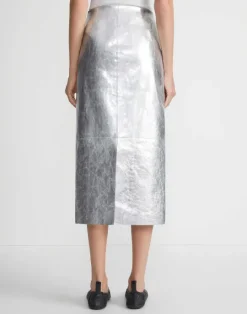Online Lafayette 148 New York Metallic Crinkle Leather Pencil Skirt Silver