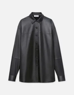 Discount Lafayette 148 New York Nappa Lambskin Leather Shirt Jacket Black