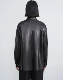 Discount Lafayette 148 New York Nappa Lambskin Leather Shirt Jacket Black