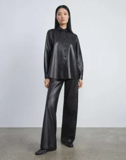 Discount Lafayette 148 New York Nappa Lambskin Leather Shirt Jacket Black