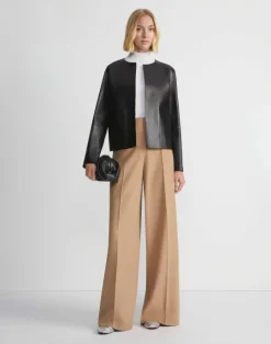 Clearance Lafayette 148 New York Nappa Leather Collarless Open Front Jacket Black