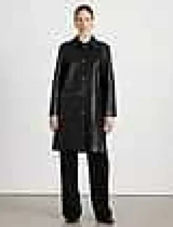 Lafayette 148 New York Nappa Leather Double Face Oversized Coat Black