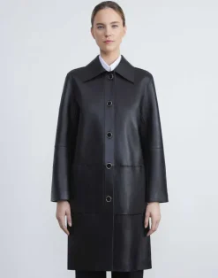 Lafayette 148 New York Nappa Leather Double Face Oversized Coat Black