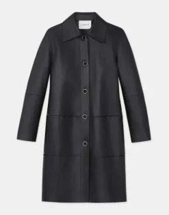 Lafayette 148 New York Nappa Leather Double Face Oversized Coat Black