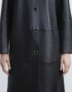 Lafayette 148 New York Nappa Leather Double Face Oversized Coat Black