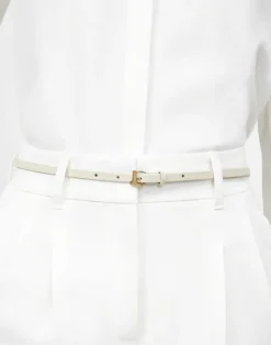 Online Lafayette 148 New York Nappa Leather L Beam Skinny Belt Almond
