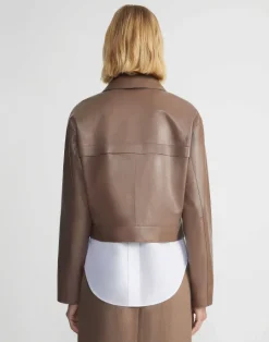 Best Lafayette 148 New York Nappa Leather Patch Pocket Bomber Jacket Deep Acorn
