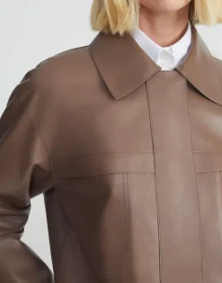 Best Lafayette 148 New York Nappa Leather Patch Pocket Bomber Jacket Deep Acorn