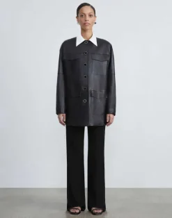 Hot Lafayette 148 New York Nappa Leather Quilted Coat Black