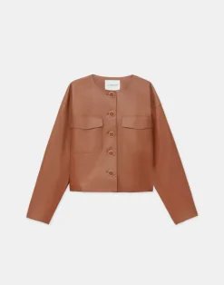 New Lafayette 148 New York Nappa Leather Quilted Jacket Copper