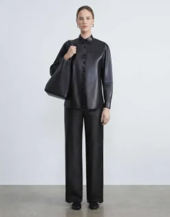 New Lafayette 148 New York Nappa Leather Sullivan Pant Pale Grey