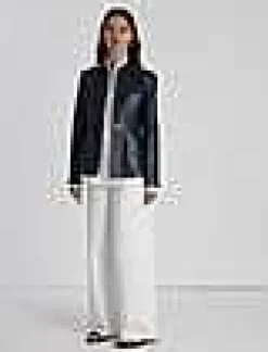 Outlet Lafayette 148 New York Nappa Leather Tailored Chore Jacket Midnight Blue