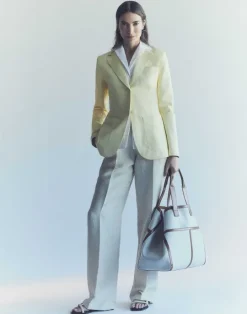 Online Lafayette 148 New York Nappa Leather Three Pocket Blazer Yellow Yarrow