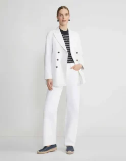 Clearance Lafayette 148 New York Naval Stripe Cashmere Button Shoulder Sweater Ink Multi