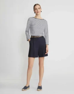 Outlet Lafayette 148 New York Naval Stripe Cotton Jersey Bateau Top Navy Multi