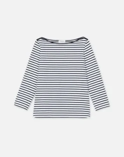 Outlet Lafayette 148 New York Naval Stripe Cotton Jersey Bateau Top Navy Multi