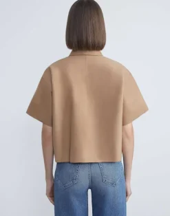 Lafayette 148 New York Nubuck Calfskin Suede Shirt Oat