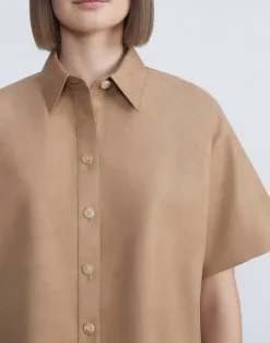 Lafayette 148 New York Nubuck Calfskin Suede Shirt Oat