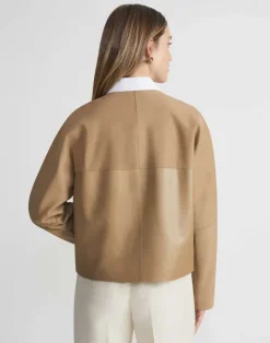 Best Lafayette 148 New York Nubuck Suede & Leather Collarless Jacket Green Clay