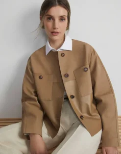Best Lafayette 148 New York Nubuck Suede & Leather Collarless Jacket Green Clay