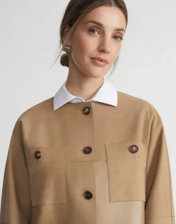 Best Lafayette 148 New York Nubuck Suede & Leather Collarless Jacket Green Clay