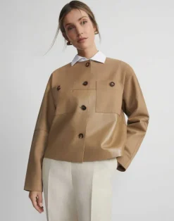 Best Lafayette 148 New York Nubuck Suede & Leather Collarless Jacket Green Clay