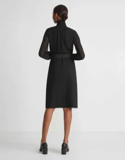 New Lafayette 148 New York Opaque & Sheer Silk Turtleneck Dress Black