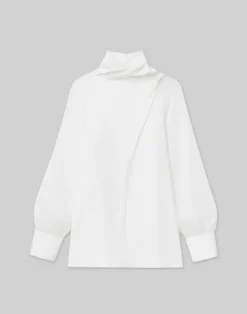 Online Lafayette 148 New York Opaque & Sheer Silk Wrap Blouse Cloud
