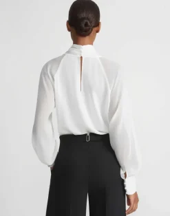 Online Lafayette 148 New York Opaque & Sheer Silk Wrap Blouse Cloud