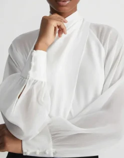 Online Lafayette 148 New York Opaque & Sheer Silk Wrap Blouse Cloud