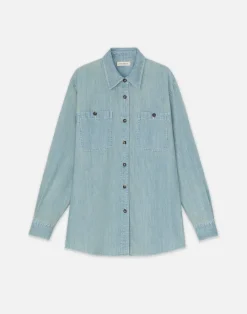 Best Lafayette 148 New York Organic Cotton Chambray Pocket Shirt Sunkissed