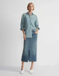 Best Lafayette 148 New York Organic Cotton Chambray Pocket Shirt Sunkissed
