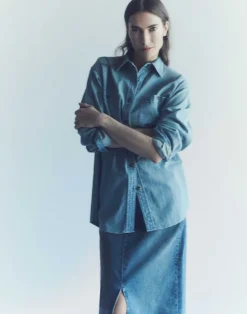 Best Lafayette 148 New York Organic Cotton Chambray Pocket Shirt Sunkissed