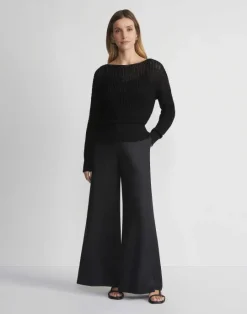 Discount Lafayette 148 New York Organic Cotton Open Knit Bateau Sweater Black