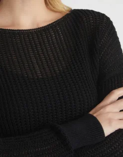 Discount Lafayette 148 New York Organic Cotton Open Knit Bateau Sweater Black