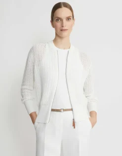New Lafayette 148 New York Organic Cotton Open Knit Zip Cardigan Black