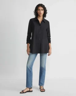 Best Lafayette 148 New York Organic Cotton Poplin Flounced Shirt Jacket Cadet Khaki