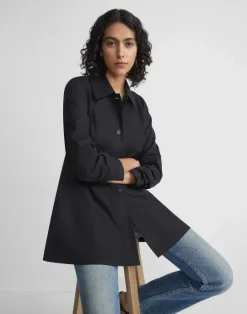 Best Lafayette 148 New York Organic Cotton Poplin Flounced Shirt Jacket Cadet Khaki
