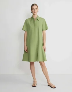 Outlet Lafayette 148 New York Organic Cotton Poplin Flounced Shirtdress Eucalyptus