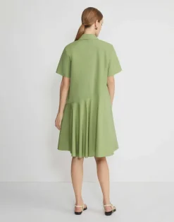 Outlet Lafayette 148 New York Organic Cotton Poplin Flounced Shirtdress Eucalyptus